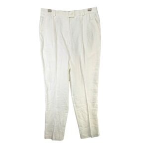 Vintage Talbots Irish Linen Pant Women 12 White Straight Lined High Rise Coastal